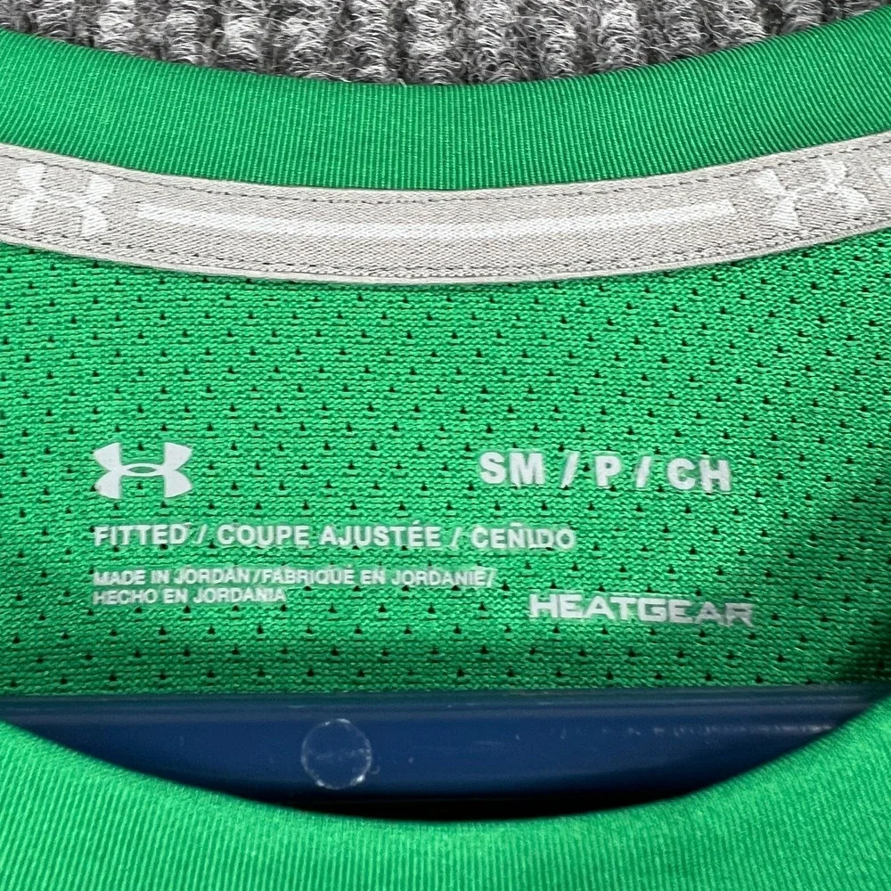 Notre Dame Fighting Irish Shirt Mens Small Green Long Sleeve Fitted Heat Gear